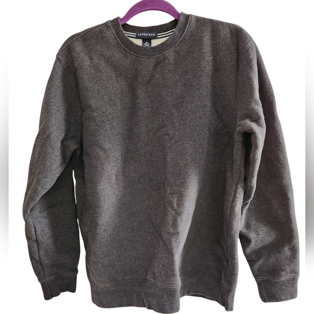 Men's Lands End Long Sleeve Serious Sweats Crewneck Sweatshirt Dark Gray